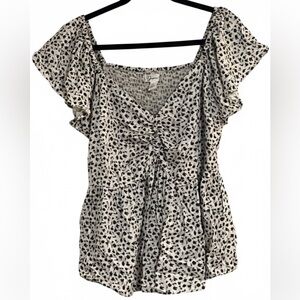 Floral Print Blouse – XL – Gray & Cream – 100% Rayon
